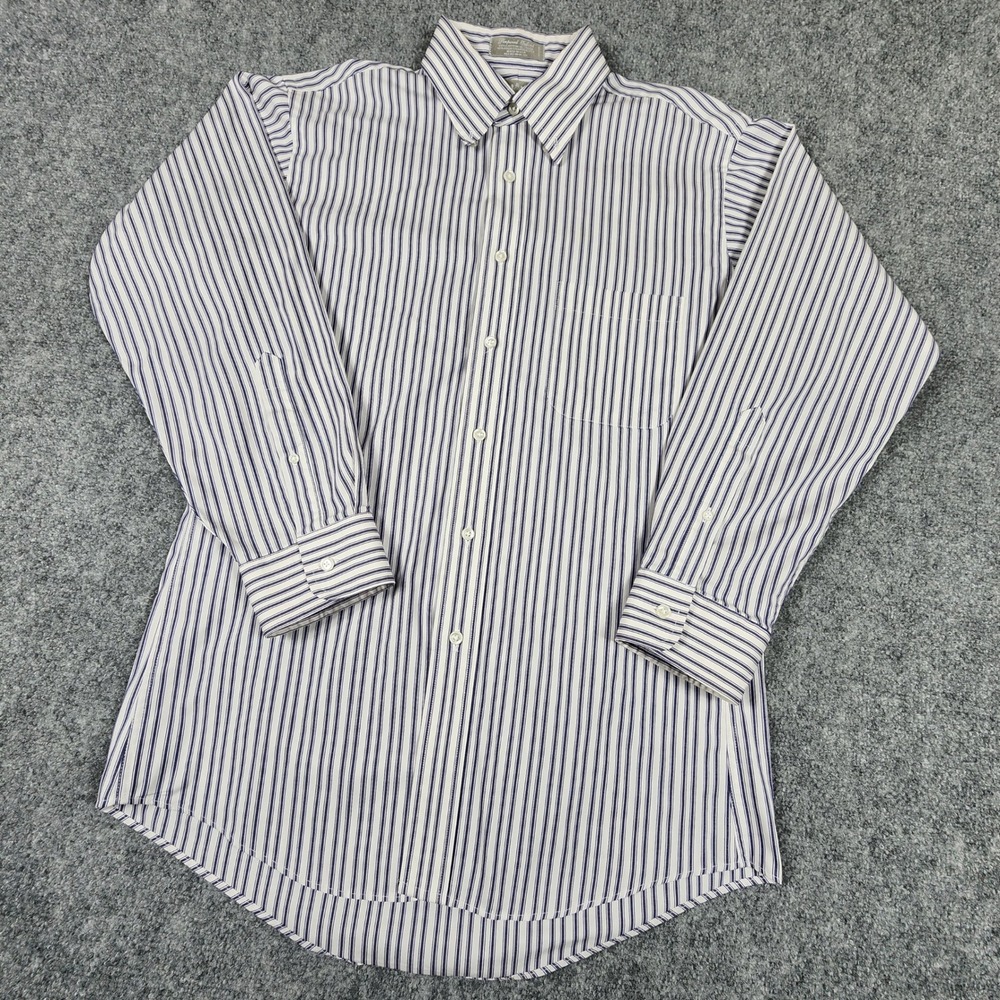 Stafford Executive Mens15 32Striped Pinpoint Oxford Shirt BlueWhite Wrinkle Free